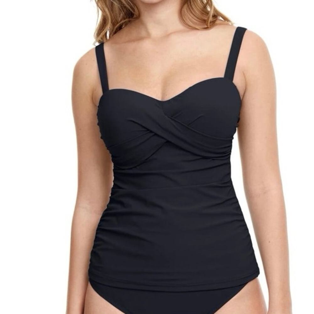 Profile Gottex Tutti Frutti Black Underwire D Cup Tankini Bikini Set 40D/16 NWT